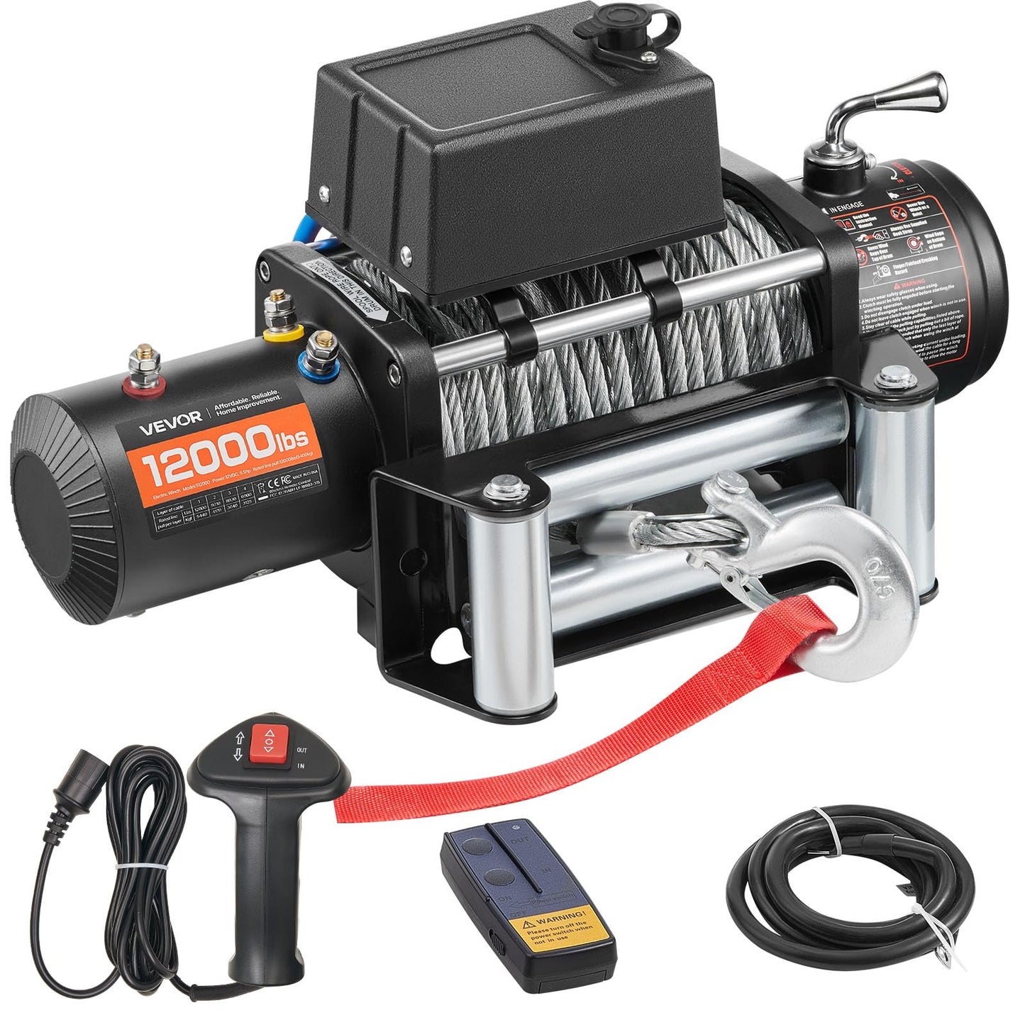VEVOR Truck Winch 12000lbs Electric Winch 85ft/26m Steel Cable 12V Power Winch Jeep Winch with Wireless Remote Control and Powerful Motor for UTV ATV & Jeep Truck and Wrangler in Car Lift