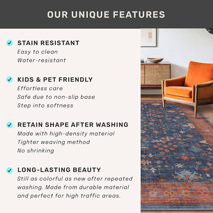 Skiennix Washable Kitchen Rugs - Stain Resistant Non-Slip Area Rug for Entryway | 3x6 Navy Blue
