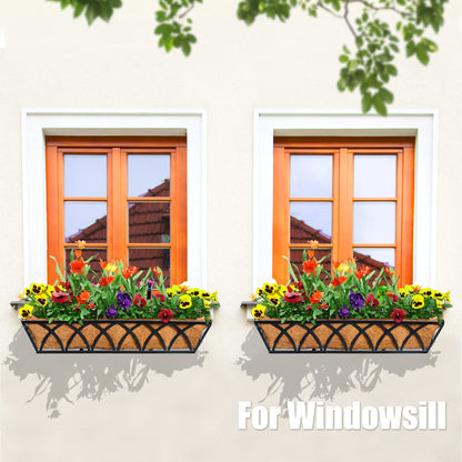 Y&M 4pcs 24 Inch Planter, Metal Window Boxes with Coco Liner, Indoor Outdoor Hanging Flower Planter for Garden, Lawn, Balcony, Porch, Fence, Patio Rail