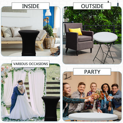 Wenqik 2 Sets 32" High Top Round Folding Cocktail Tables White Bar Height with Removable Legs & 32"x43" Spandex Stretch Table Covers (Black)