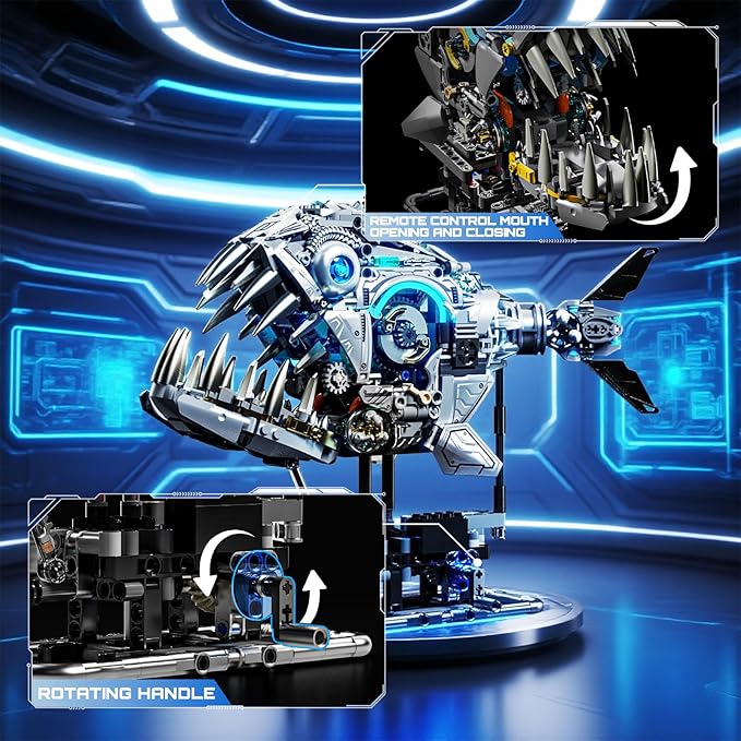 Mechanical Piranha Building Block Kit Hand-Crank Gear Multi-Joint Motion Toy for Boys Girls and Hobbyists Ideal for STEM Classrooms or Gift Giving