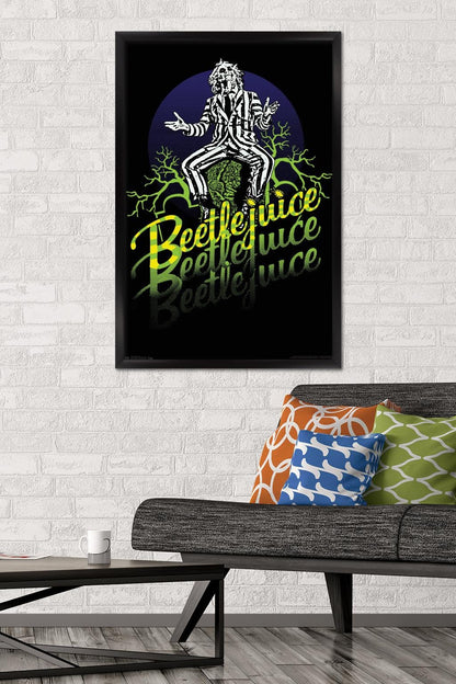 Trends International Beetlejuice - Yellow and Green Neon Wall Poster, 34L x 22.4W, Black Framed Version