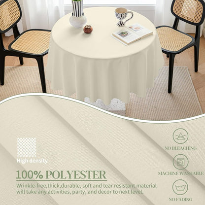 BYDOLL Table Cloth Round 48 Inch Tablecloth Fits Max38 Inch Diameter Top,Beige Washable Outdoor Winkle and Stain Resistant Spillproof Polyester Tablecloths for Round Tables Party Cover