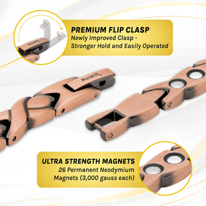 MagnetRX® Women's Pure Copper Magnetic Bracelet – Effective Ultra Strength Magnetic Copper Bracelets for Women – Adjustable Bracelet Length with Included Sizing Tool (XO Style)