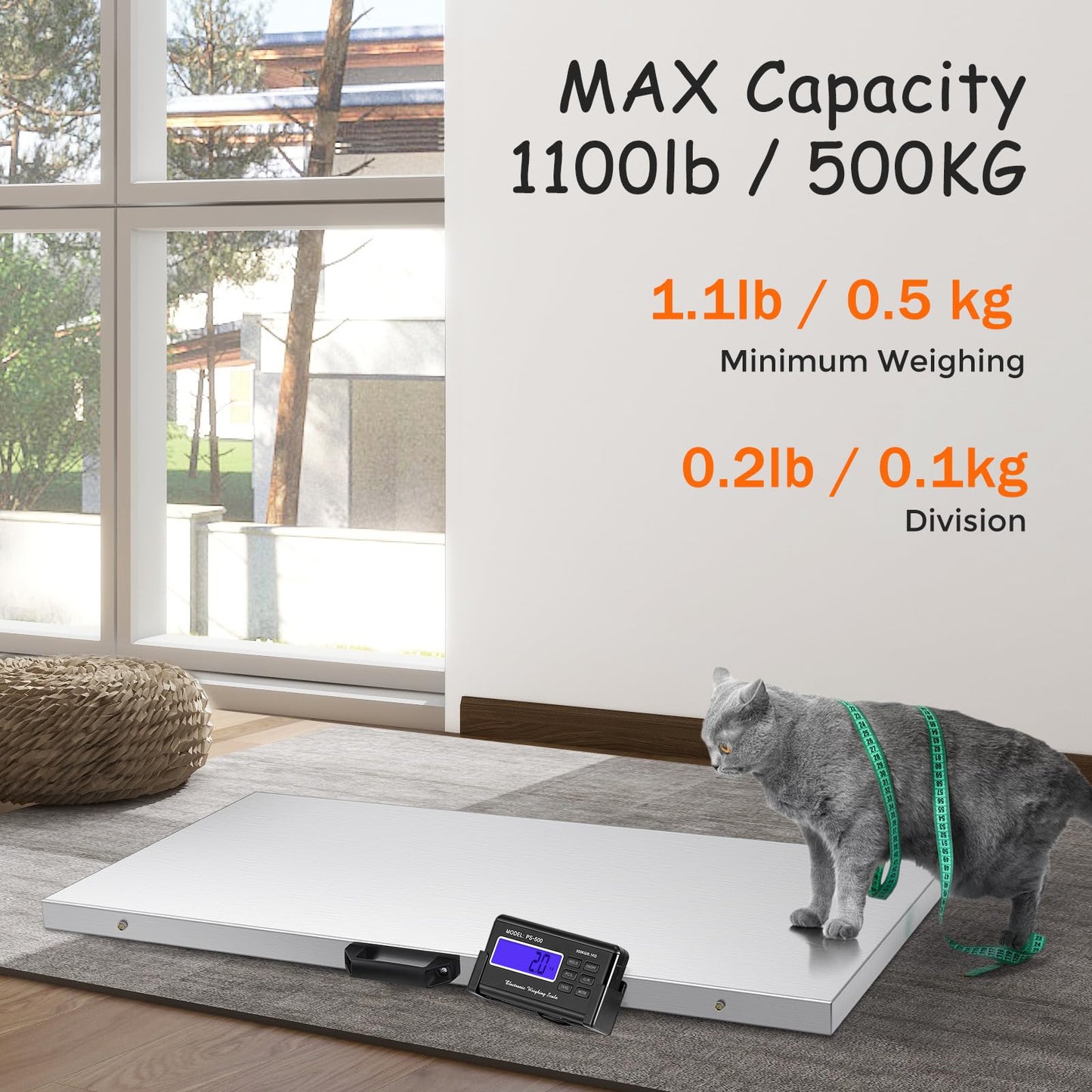 Bonvoisin Pet Scale for Large Dog 1100lb x 0.2lb, Postal Scale with Large Stainless Platform 40.5” x 20.8”, Animal Scales for Weighing,Vet Scale with Rubber Mat Livestock Scale for Dog, Sheep