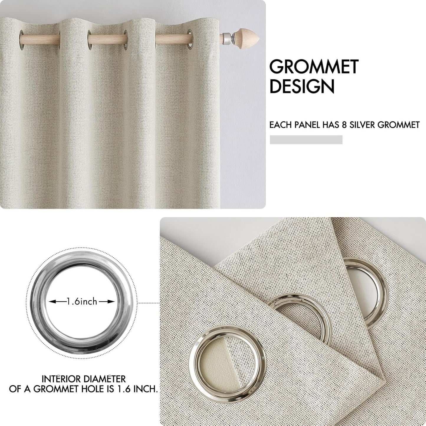 MIULEE 100% Blackout Linen Textured Curtains - Thermal Insulated Cream Drapes | Room Darkening 52 x 63 Inch (2 Panels)