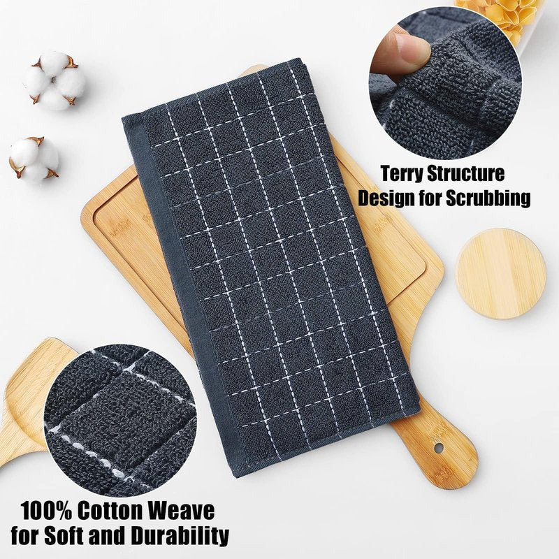 Homaxy 100% Cotton Terry Kitchen Dish Cloths, Ultra Soft and Absorbent Dish Towels for Kitchen, Suitable for Drying and Washing Dishes, 24 Pack, 12 x 12 Inches, Dark Grey