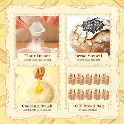 Beginner Sourdough Starter Kit - 9" Round & 10" Oval Banneton Proofing Baskets with Glass Starter Jar, Bread Sling, Dough Scrapers, Cooling Rack - Complete Homemade Baking Gift Set