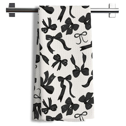 Nipil Coquette Black Bow Decorative Kitchen Towels, Preppy Black Bow Bathroom Decor, 16x24 Inches