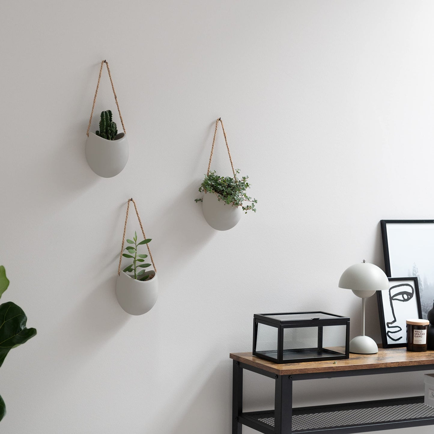 Kazai. Wall Planters -Ellie- | Hanging Ceramic Plant Pots 3 Pieces | Wall Decoration for Indoors, Balcony and Garden | Light Grey (Matte)