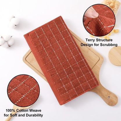 Homaxy 100% Cotton Terry Kitchen Dish Cloths, Ultra Soft and Absorbent Dish Towels for Kitchen, Suitable for Drying and Washing Dishes, 6 Pack, 12 x 12 Inches, Rust
