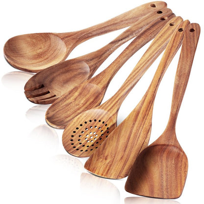 6 Pack Wooden Spoons For cooking – Heat-Resistant Wood Spatula with Comfort Grip, Lightweight Kitchen Cooking Utensils set, wood Spoon utensil Set Perfect for Non-Stick Cookware