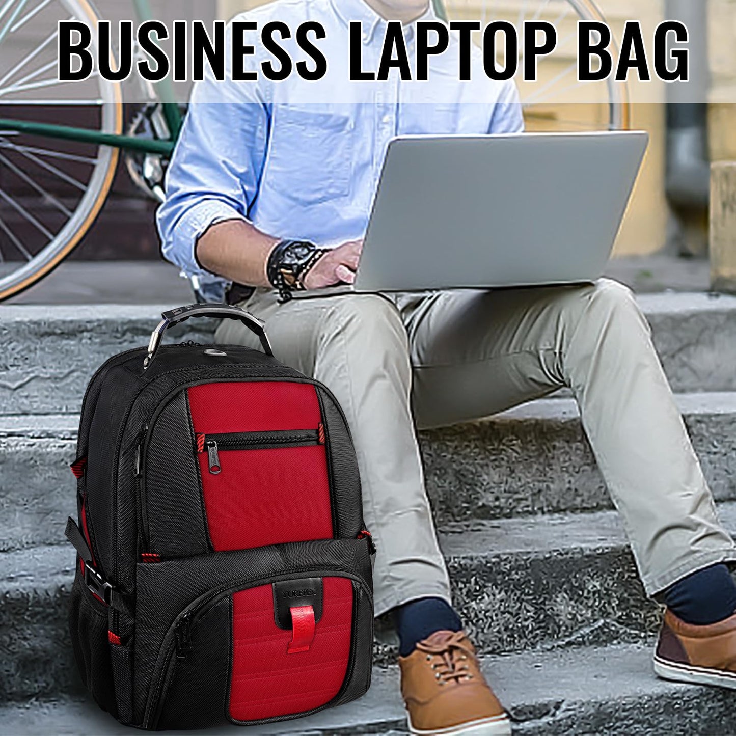 YOREPEK 18.4 Laptop Backpack,Large Backpacks Fit Most 18 Inch Laptop with USB Charger Port,TSA Friendly Flight Approved Weekend Carry on Backpack with Luggage Strap for Men and Women, Red