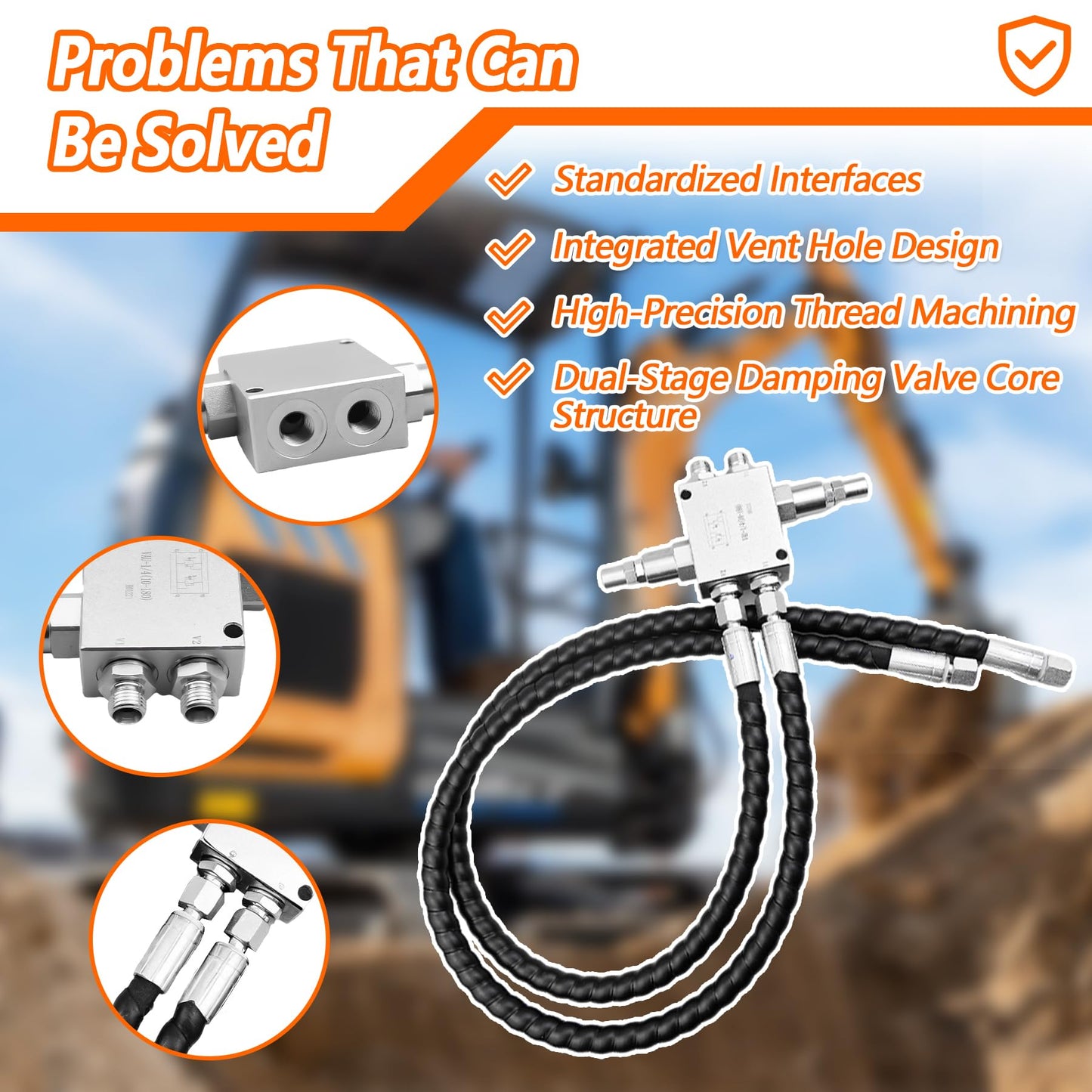 Mini Excavator Cushion Valve Kit Fit for Machine with 1/4” Hydraulic Hoses Complete for Swivel Motor Assembled