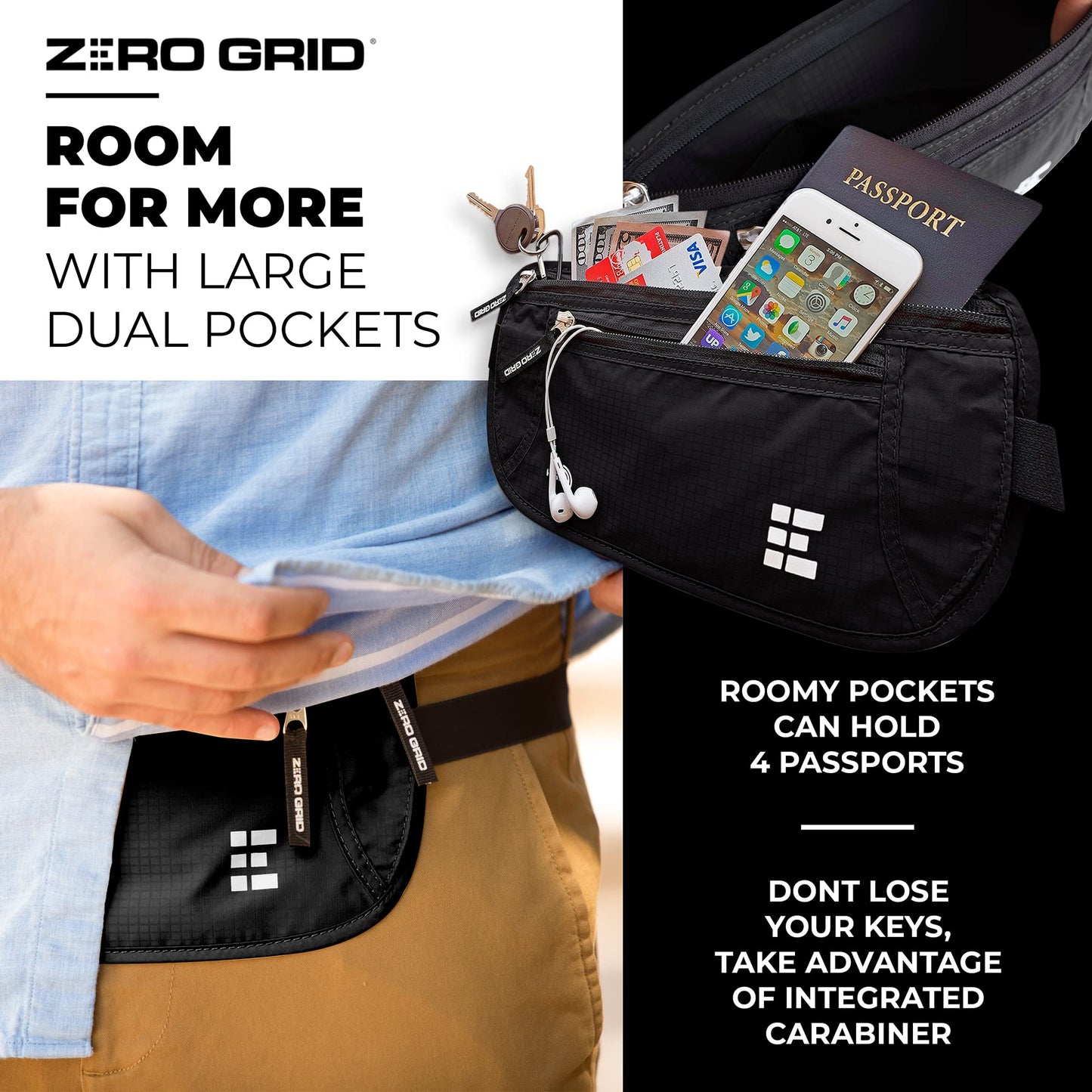 Money Belt for Secure Travel - RFID Blocking Slim Passport Holder - Hidden Waist Pouch for Cash, Credit Cards, Documents - Concealable Under Clothes, Water-Resistant Travel Belt for Men and Women