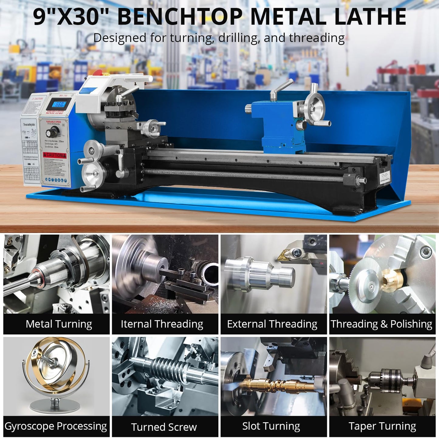 GarveeTech Metal Lathe, 9 in x 30 in Mini Metal Lathe 0-2500 RPM Variable Speed, 1100W Benchtop Lathe with 5 in 3-jaw Chuck, Precision Lathe Machine with Metal Gears and Tool Box for Metal Turning