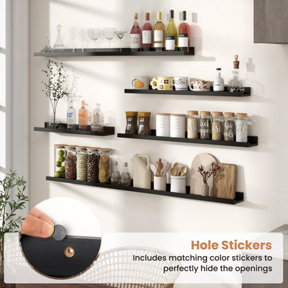 Fun Memories Picture Ledge Shelves Set of 2, 36 Inch Rustic Wall Mounted Floating Shelves with Lip for Home Storage and Décor in Bathroom, Kitchen, Nursery, Bedroom, Living Room, Black