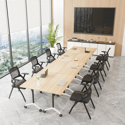 ZanyCajole Conference Room Table, Folding Conference Table with Silent Wheels, Modular Flip Top Mobile Training Tables for Office, Training Room, Meeting Rooms, School, 2-16 Person (4, Maple, 55.1in)