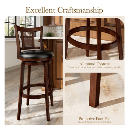 Sophia & William Swivel Bar Stools Set of 2, Bar Height Barstools with Backrest & Solid Wood Legs, Brown Faux Leather Kitchen Stools, 30 Inch