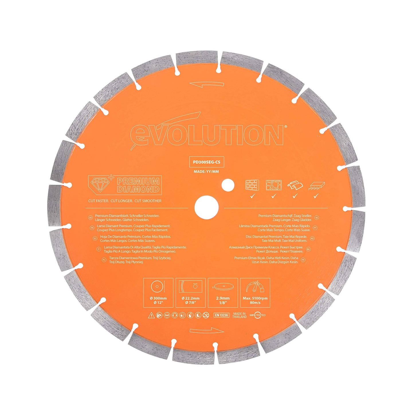 Evolution Power Tools Premium Diamond Blade 12-Inch for Disc Cutter, Concrete Saw | 1 Inch Arbor | High Diamond Concentration | Segmented Diamond Blade for Masonry, Brick, Stone, Roof Tile, Concrete