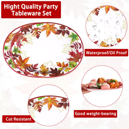 Grencian 50Pcs Fall Pumpkins Oval Paper Plates 10" x 12" Large Disposable Heavy Duty Thanksgiving Watercolor Blue and White Pumpkin Paper Plates for Fall Harvest Thanksgiving Party Supplies