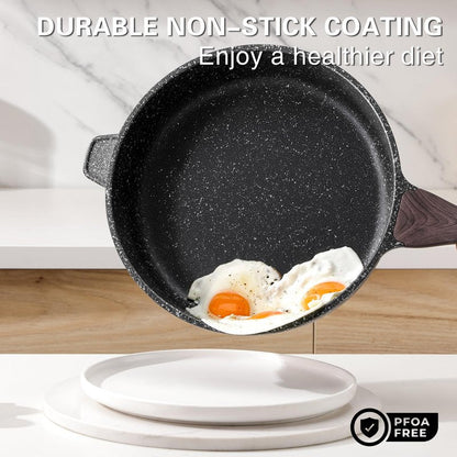 Kordisen Nonstick Deep Frying Pan with Lid, 10 Inch Non Stick Skillet, Saute Pan for Cooking, Healthy Induction Cookware, PFOA Free