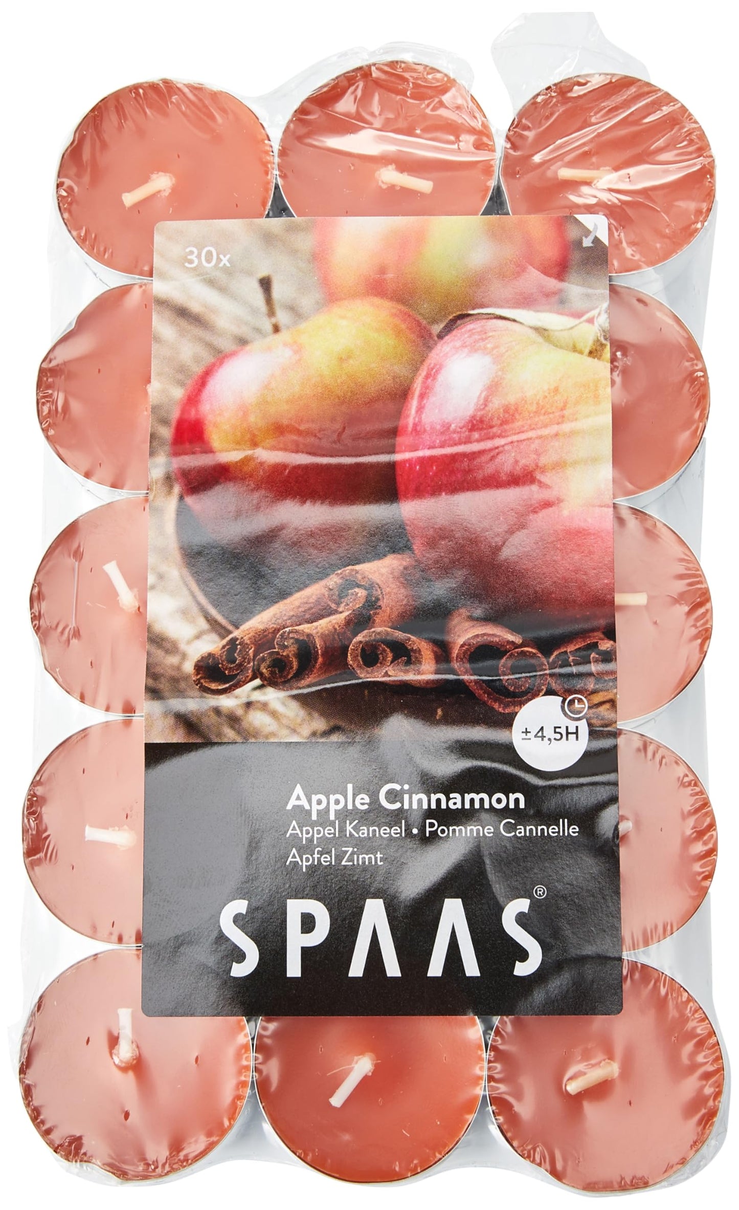 Spaas 30 Scented Tealights in Flatpack, ± 4.5 Hours, Apple Cinnamon