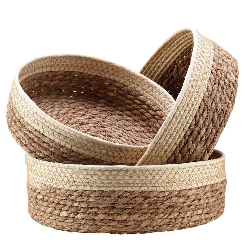 Round Rattan Baskets Set for Organizing Wicker Storage Basket for Fruit, Bread Serving Decorative Gift Baskets Empty, Countertop Baskets for Pantry and Bathroom