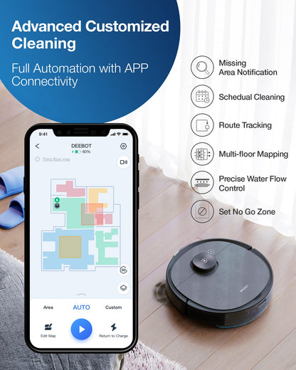 ECOVACS Deebot T8 AIVI Robot Vacuum Cleaner For Floors,Carpet, Vacumming and Mopping in One-Go, Laser Mapping, Smart AI Object Recognition, On-Demand Live Video, Custom Clean, 3+ Hours of Runtime