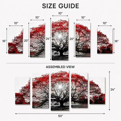 OuElegent Black and Red Tree Canvas Wall Art Sunset Landscape Painting Pictures Large Tree of Life Prints Artwork for Living Room Office Decor Ready to Hang