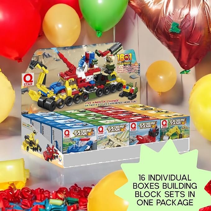 QStar Mini 16 Car Building Blocks Compatible with Lego Party Favors for Kids Prizes for Kids Classroom Goodie Bag Fillers