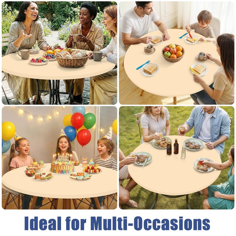 Moosfor Round Spandex Tablecloth, Elastic Fitted Waterproof Tablecloths for 45"-56" Tables, Stretch Washable Picnic Table Cover for Camping, Dining, Indoor and Outdoor,Ivory