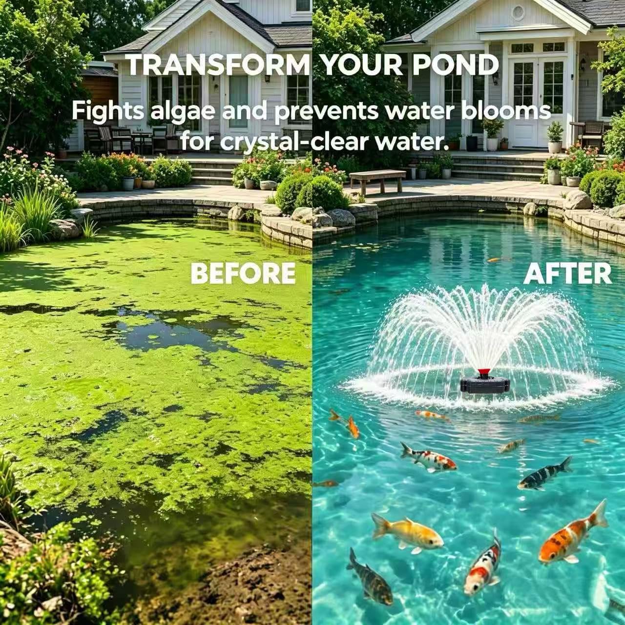 Pond Fountain Aerator,Pond Aerator,with Dynamic LED RGB Lighting Adjustable Modes, Digital Timer | 1 HP 15,000 GPH, 750W 110V, 100FT Cord - for Large Ponds, Lakes & Outdoor Water Features
