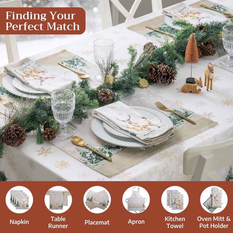 Maison d' Hermine Table Cloth Square Table 100% Cotton 54 x 54 Inches Fall Tablecloth Reusable Everyday Use for Thanksgiving Christmas Decorations Dining Farmhouse Party (Deer in The Woods)