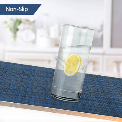 SLKQG Navy Blue Placemats Set of 8 - Easy Clean Washable Vinyl Placemats - Wipeable Heat Resistant Non-Slip Table Mats for Dining Table - 17x12 Inch (Navy Blue, 8)