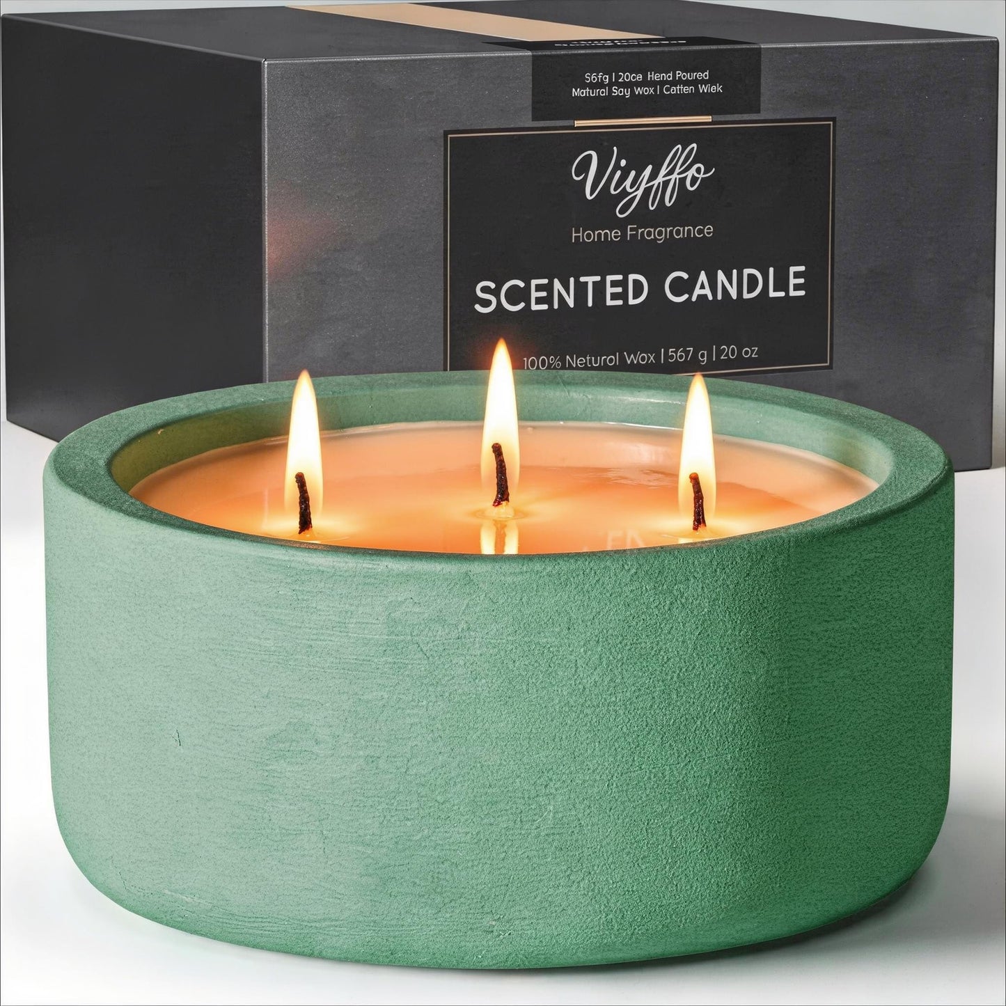 Viyffo 3 Wick 20oz Large Green Scented Candle – Pine & Cinnamon, Non Toxic Soy Candle for Women & Men, Matte Ceramic Jar, Perfect Luxury Home Fragrance, Elegant Décor & Premium Gift