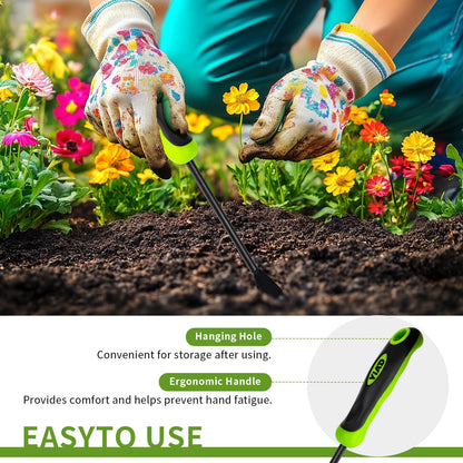YIAD Hand Weeder Weed Puller Tool - 13-Inch Heavy Duty Dual Tip Design for Root Removal, Rust-Resistant Steel, Ergonomic Grip, for Garden Lawn Yard Patio Flower Bed