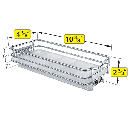 LYNK PROFESSIONAL® Pull Out Spice Rack Organizer for Inside Kitchen Cabinets - 4-1/4 inch Wide - Slide Out Drawer – Chrome Sliding Spice Cabinet Organization Shelf Racks - 2 Tier