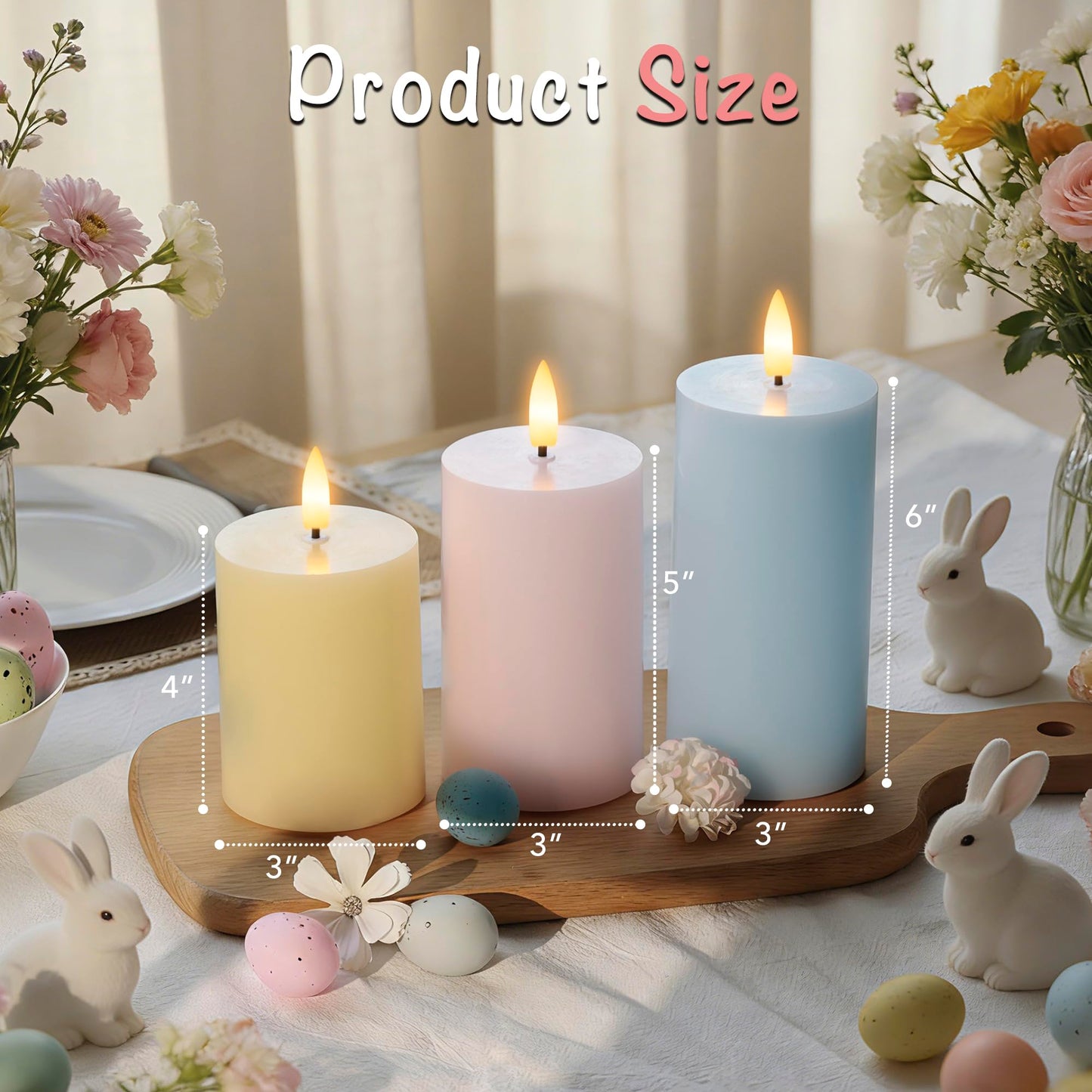 AFINETH Flameless Easter Candles with Remote, Battery Operated Pastel Spring Candles for Home & Table Decor, Realistic Flickering LED Pillar Candles for Easter & Spring Decor Set of 3