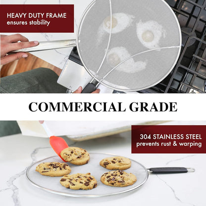 Stainless Steel Grease Splatter Guard, Fine Mesh Cover, Grease & Oil, Splatter Screen for Frying Pan, Cooking Pots, with Comfort Grip Handles (9.5/11.5/13 inches)
