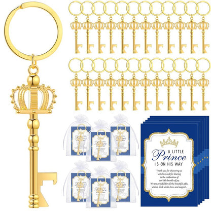 Ferreve 50 Sets Baby Shower Bottle Opener Favors Included Bottle Opener Keychain Crown Charms Keychain Thank You Cards Organza Bags Baby Shower Return Gifts for Guests (Classic)