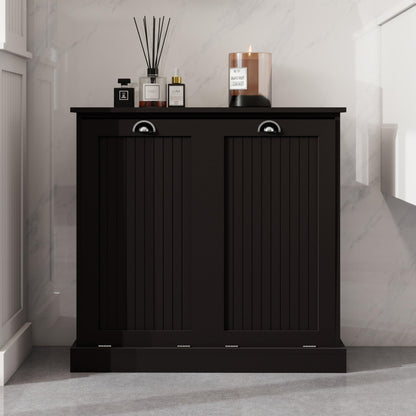 agnixnaf Laundry Sorter Cabinet, Two-Compartment Tilt-Out, Black Storage Cabinet, for Small Bothroom