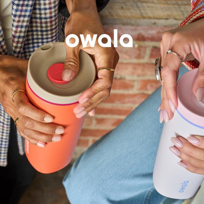 Owala SmoothSip Slider Insulated Stainless Steel Coffee Tumbler,Reusable Iced Coffee Cup,Hot-Coffee Travel Mug,BPA Free 20 oz,Grey/Blue (High Dive),(Pack of 8)