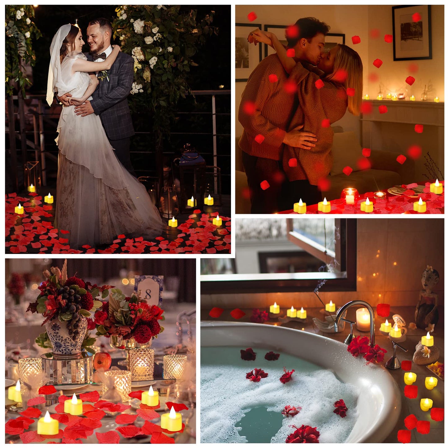 Coume 6000 Pieces Artificial Rose Petal 72 Pieces LED Tealights Candle, Romantic Decorations Special Night Rose Petal Heart Candle for Valentines Wedding Anniversary Proposal Decor(Warm White Light)