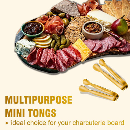 EDDEAS 12 PCS Small Serving Tongs, 4.3" Mini Gold Tongs, Gold Kitchen Tongs for Serving Food, Coffee Bar, Tea Party, Desserts Party and Ice Bucket