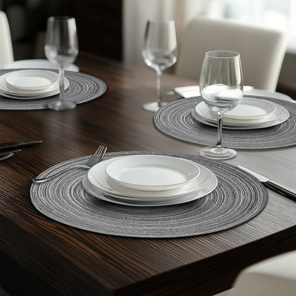 Braided Round Placemats Set of 6,Woven Washable Non-Slip Table Mats for Kitchen Dining, 14.5 Inch, Heat Resistant - Natural Fabric Indoor Outdoor Place Mats(Green)