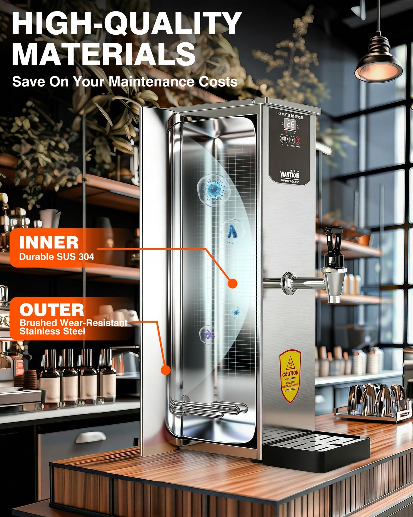 WantJoin Hot Water Dispenser - Commercial Water Boiler 35L(9.2 GAL)/H Step-Heating Adjustable Temperature Control 32°F - 212°F for Coffee Boba Tea Shop Office, Silver