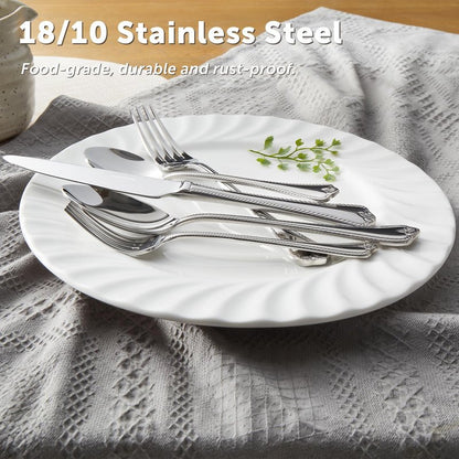 KINGSTONE Silverware Set, 40-piece 18/10 Stainless Steel Flatware Set Cutlery Set for 8, for Kitchen, Home, Wedding, Party, Mirror Polished and Dishwasher Safe, Featured Gifts
