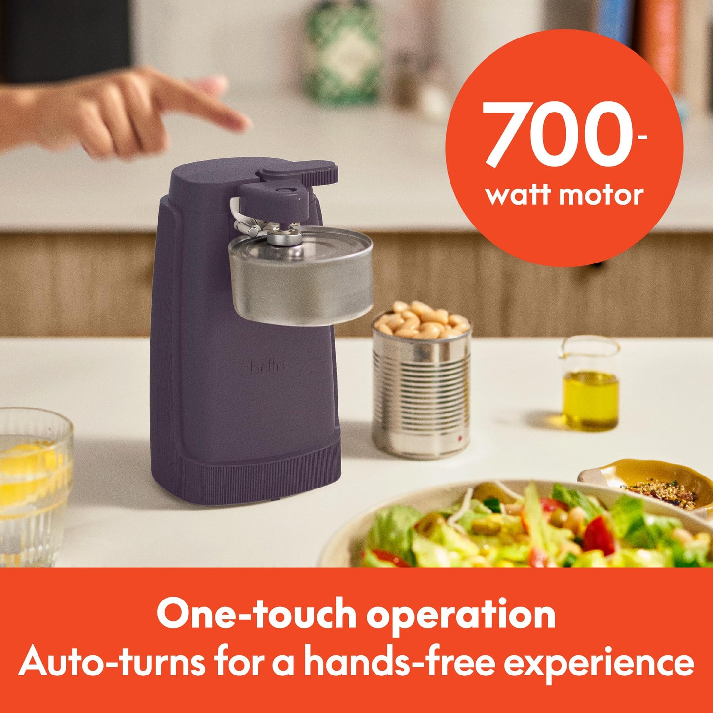 bella Electric Can Opener and Knife Sharpener, Multifunctional Jar and Bottle Opener with Removable Cutting Lever and Cord Storage, Stainless Steel Blade, Surf