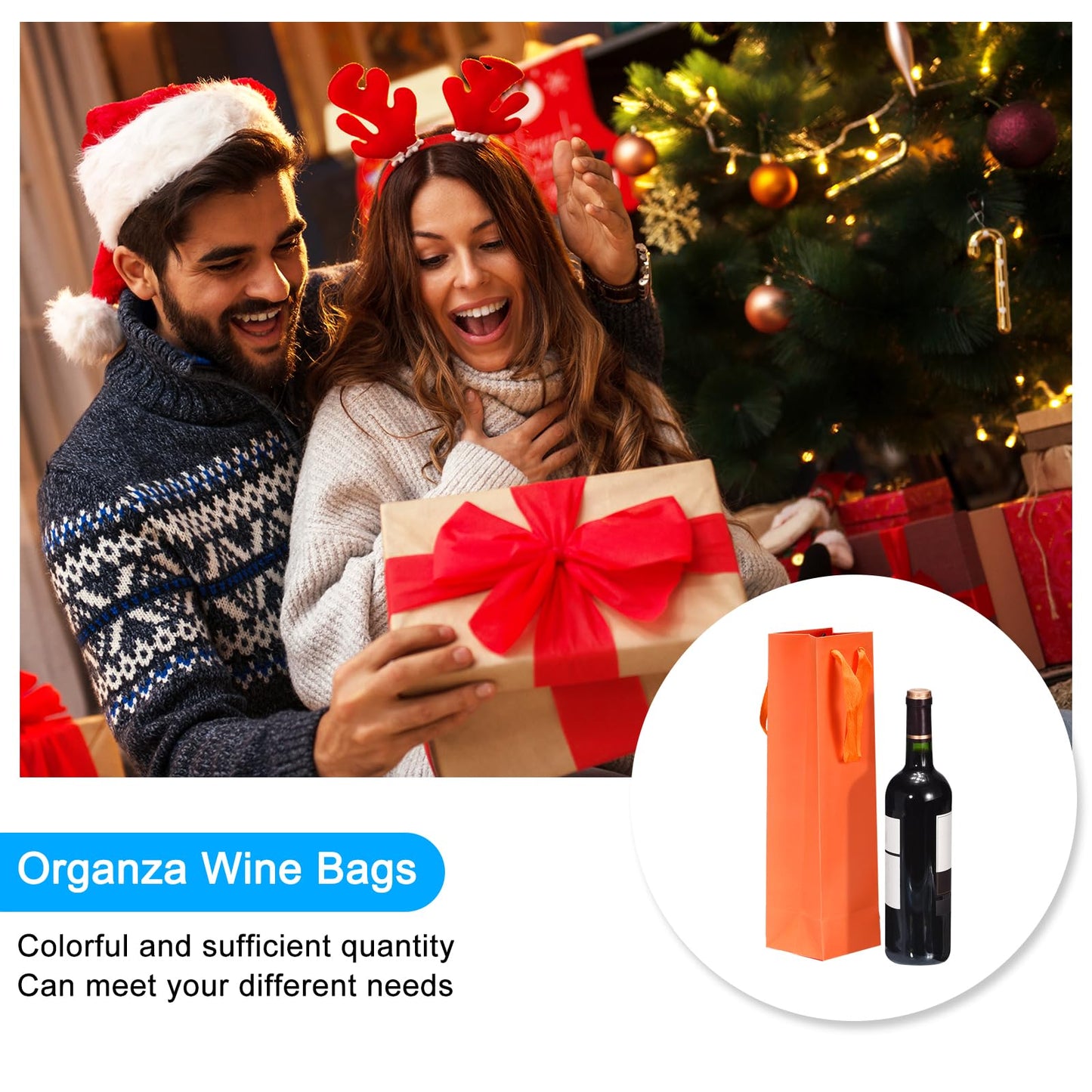 UXCell Orange 4x4x14 Paper Wine Tote Bags - 24pcs with Handles for Wedding, Birthday, Christmas Parties